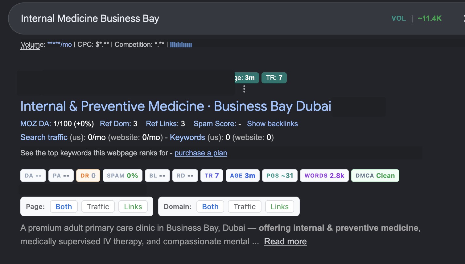 Google search result captured for an internal medicine clinic query