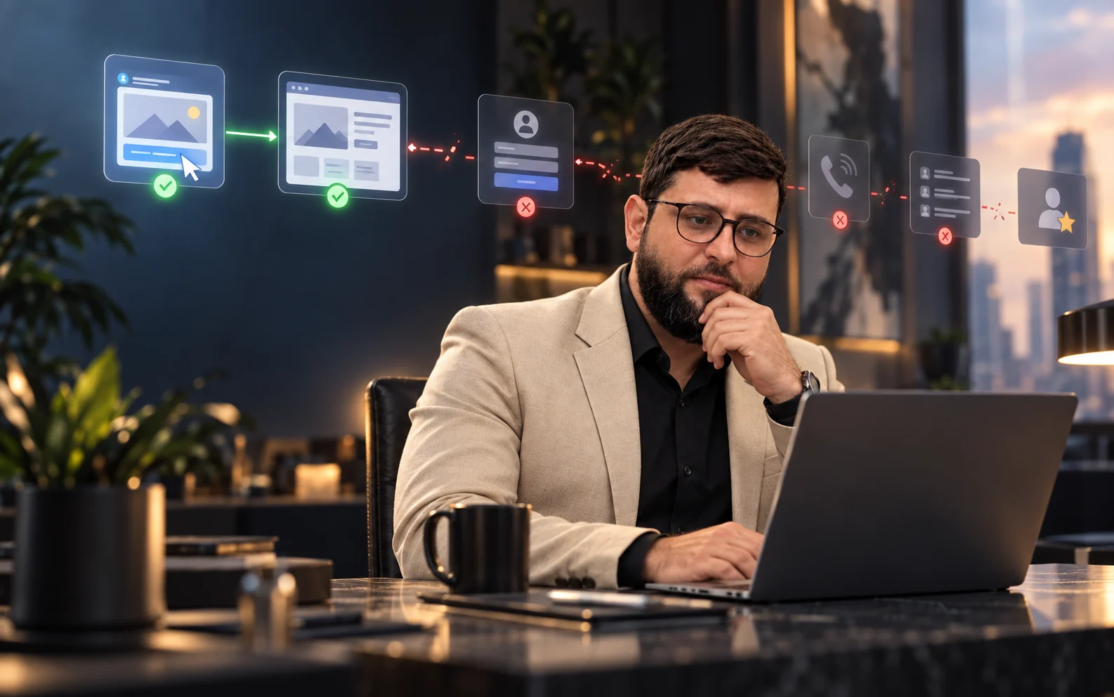 Muhammad Ali examining where a customer acquisition journey loses potential enquiries