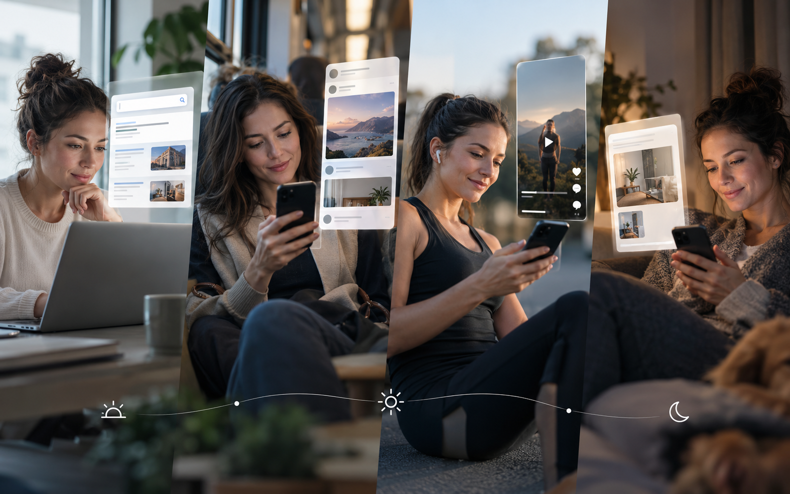 A customer interacting with search, social, mobile content and digital channels